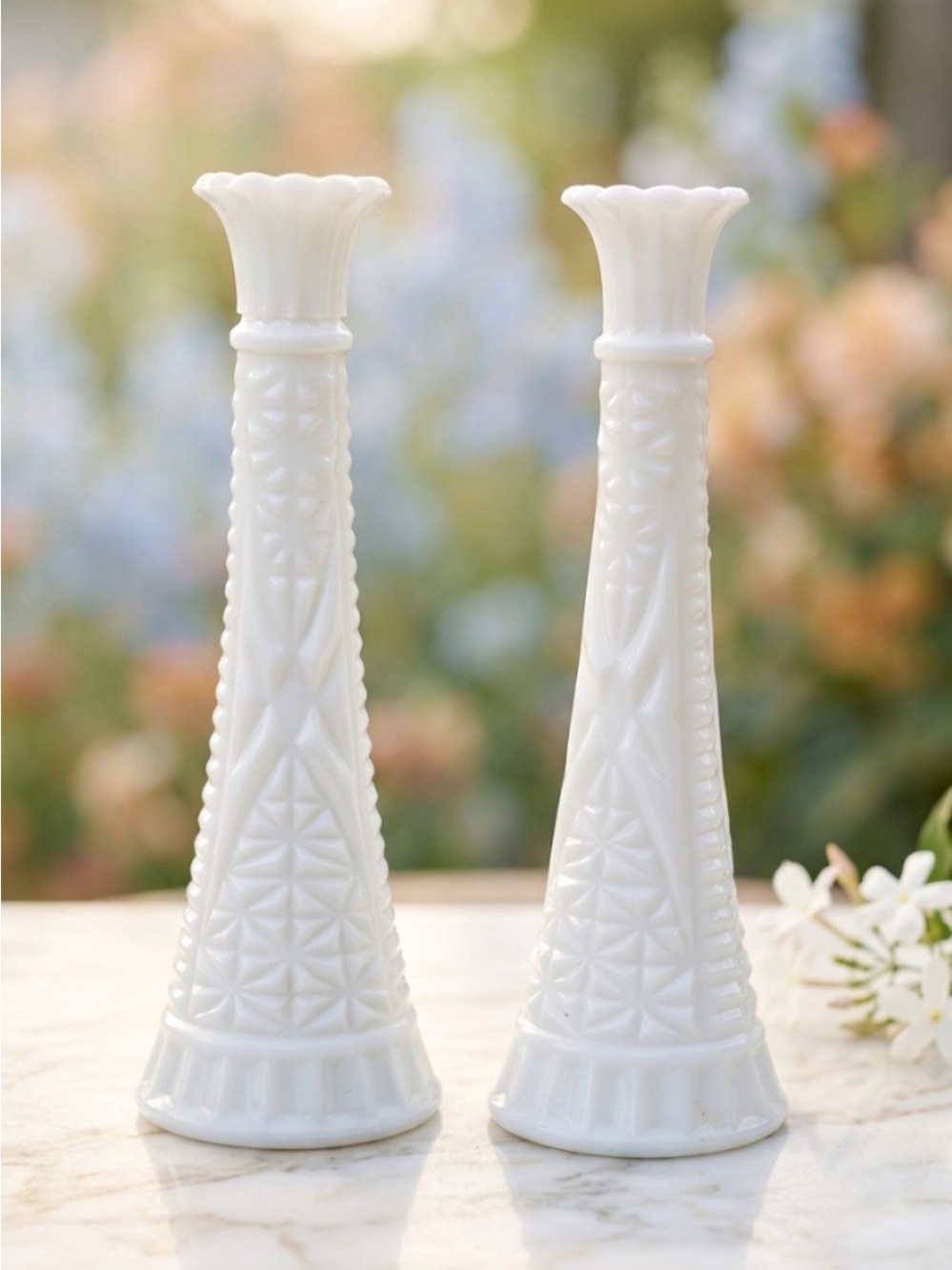 Anchor Hocking White Milk Glass Bud Vases - Pair